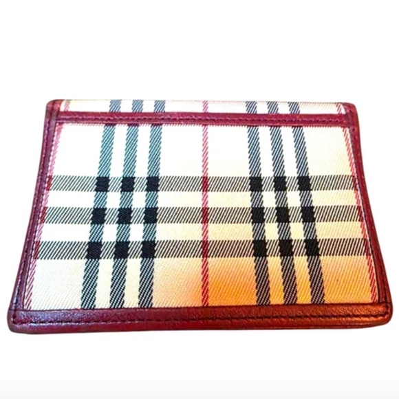 Burberry Classic Plaid Burgundy Leather Trim Cardholder Wallet Bifold NovaCheck - Picture 8 of 12